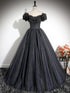 Black Shiny Tulle Off Shoulder Floor Length Party Dress, Black Long Prom Dress