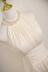 Light Champagne Halter Beaded A-line Prom Dress, Light Champagne Floor Length Party Dress