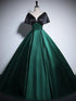 Black and Green Satin Off Shoulder Long Party Dress, Satin Simple Prom Dress