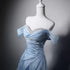Light Blue Beaded A-line Strapless Long Formal Dress, Light Blue Long Prom Dress Evening Gown