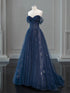 A-line Navy Blue Sweetheart Tulle Long Party Dress, Navy Blue Prom Dress