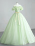 Light Green Tulle with Flowers A-line Party Dress, Light Green Tulle Prom Dress