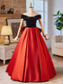 Red and Black Off Shoulder Satin Prom Dress, A-line Party Dress with Bow