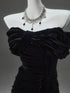 Black Velvet Mermaid Off Shoulder Long Evening Dress, Black Velvet Prom Dress Party Dress