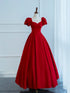 Red Sweetheart Simple A-line Formal Dress, Red Cap Sleeves Long Prom Dress