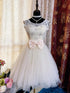 Ivory Lace and Tulle Sequined Short Party Dress, Ivory Short Graduation Dress Formal Dress