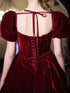 Wine Red Velvet Short Party Dress with Short Sleeves, Wine Red Velvet Homecoming Dress