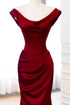 Wine Red Satin Mermaid Long Evening Dress, Wine Red Satin Floor Length Prom Dress