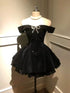 Black Velvet Short Party Dress Homecoming Dress, Black Velvet Off Shoulder Prom Dress