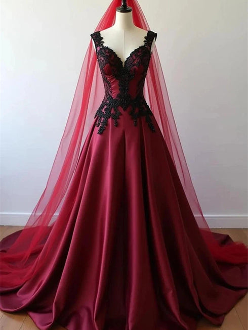 Wine Red Satin A-line Sweetheart Floor Length Party Dress, Wine Red Satin Prom Dress