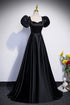Black A-line Satin Off Shoulder Party Dress, A-line Simple Black Prom Dress