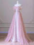 Lovely Pink Sweetheart Tulle Beaded Off Shoulder Party Dress, Pink Tulle Prom Dress