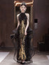 Charming Black Sequins Halter Evening Dress With Lace Applique, Black Long Prom Dress