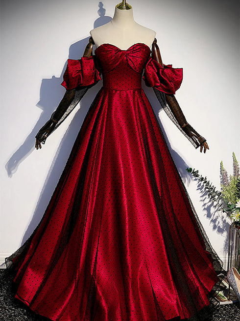 Lovely Black and Red Sweetheart Off Shoulder Party Dress, Black and Red Prom Dress