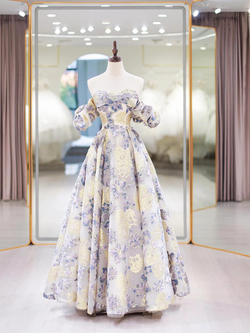 Cute A-line Floral Lace Sweetheart Long Party Dress, Lace Prom Dress Evening Dress