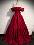 Wine Red Off Shoulder Satin A-line Party Dress, Wine Red Satin Prom Dress Evening Dress
