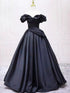 Black Satin Off Shoulder Sweetheart Long Party Dress, Black Satin Prom Dress