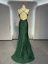 Green Spandex Mermaid Cross Back with Lace Party Dress, Green Long Prom Dress