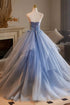 Blue Sweetheart Tulle Strapless Long Prom Dress, Blue Tulle Sweet 16 Dresses