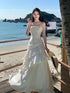 White Straps Satin Long Evening Dress Party Dress, Chic White Satin Prom Dress