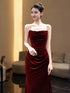 Wine Red Mermaid Velvet Straps Long Party Dress, Wine Red Velvet Evening Dress Prom Dress