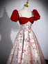 Lovely Satin Short Sleeves Floral Long Party Dress, Sweetheart Satin Prom Dress Evening Dress
