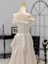 Ivory Satin Off Shoulder A-line Party Dress, Ivory Satin Long Prom Dress Evening Dress