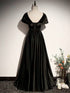 Black Off Shoulder Satin A-line Party Dress, Black Satin Evening Dress Prom Dress