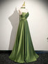 Green A-line Satin Simple Evening Dress, Green Long Prom Dress Formal Dress
