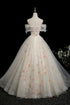 A-line Ivory Tulle Off Shoulder Long Evening Dress, Tulle Sweetheart Prom Dress