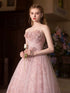 Beautiful Pink Flower Off Shoulder Tulle Prom Dress, A-line Tulle Pink Evening Dress