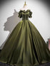 Green Off Shoulder Beaded Floral Floor Length Party Dress, Green Satin Prom Dress Evening Dress