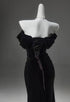 Black Velvet Mermaid Off Shoulder Long Evening Dress, Black Velvet Prom Dress Party Dress