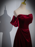 A-line Wine Red Velvet Sweetheart Wedding Party Dress, Wine Red Velvet Prom Dress