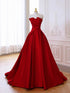 Red Satin A-line Prom Dress Evening Dress, Red Strapless Party Dress Formal Dress