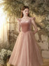 Pink Retro Tea Length Velvet Prom Dress Party Dress, Pink Princess Formal Dress