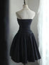Black Satin Sweetheart Strapless Beaded Homecoming Dress, Black Short Party Dress Formal Dress