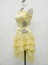 Light Yellow Organza Beaded Layers Straps Homecoming Dress, Yellow Short Formal Dress