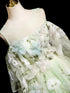 Mint Green Fairytale Prom Gown, Mint Green Tulle Prom Dress with 3D Flowers