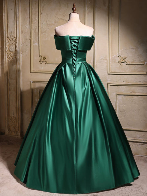 Green Satin Off Shoulder Long Party Dress Prom Dress, Green Satin Evening Dress