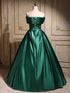 Green Satin Off Shoulder Long Party Dress Prom Dress, Green Satin Evening Dress