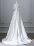 Ivory Satin Sweetheart Long Party Dress with Beadings, Ivory Wedding Party Dress