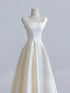 Ivory Satin Tea Length Simple Style Wedding Party Dress, Ivory Satin Prom Dress