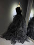 Black Halter Sequins and Tulle Beaded Prom Dress, Black Chic Long Party Dress Evening Dress