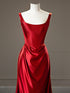 Red Satin Square Neck Backless Formal Dress Prom Dress, Red Floor-Length Evening Dress