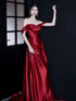 Wine Red A-line Ruch Satin Prom Dress Party Dress, Off Shoulder Wine Red Evening Dress