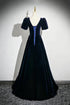 A-line Navy Blue Velvet Long Prom Dress, Navy Blue Sweetheart Party Dress Evening Dress