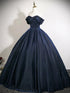 Navy Blue Sparkly Off-the-Shoulder Ball Gown Dress, Sweetheart Long Prom Dress