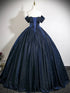 Navy Blue Sparkly Off-the-Shoulder Ball Gown Dress, Sweetheart Long Prom Dress