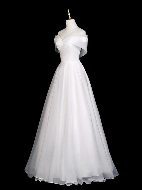 A-line Simple White Organza Off Shoulder Prom Dress, White Sweetheart Formal Dress